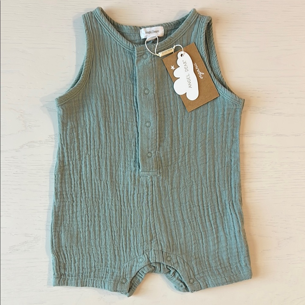 Angel Dear Shortie Romper Muslin Slate Gray 3-6 months
